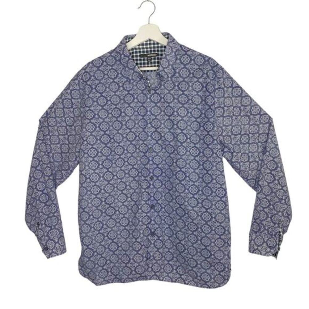 Murano Shirt Mens XL Blue White Contrast Cuff Long Slvd Button Front Dress Shirt
